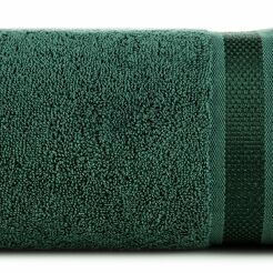 Ręcznik 100x150 ABBIE ciemna zieleń  z żakardową błyszczącą bordiurą w pasy z delikatną krateczką 500 g/m2