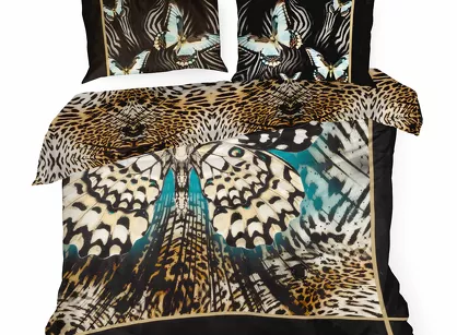 Pościel z makosatyny 160x200 EVA 15 Eva Minge czarna z designerskim wzorem w motyle z kolekcji Premium