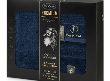 Komplet ręczników GAJA 3 Eva Minge granatowe z welwetową bordiurą sygnowaną logo projektantki