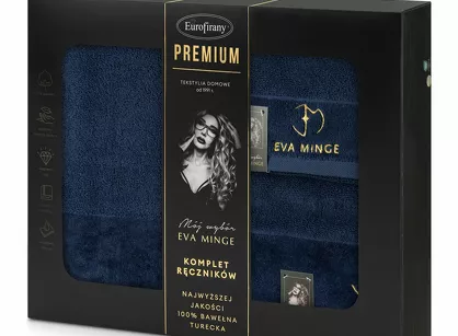 Komplet ręczników GAJA 3 Eva Minge granatowe z welwetową bordiurą sygnowaną logo projektantki