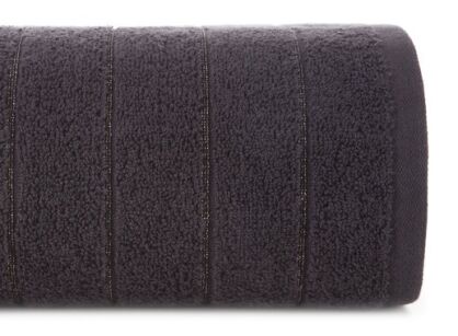 Ręcznik bawełniany 70x140 DALI czarny gładki z subtelną bordiurą z błyszczącą nicią