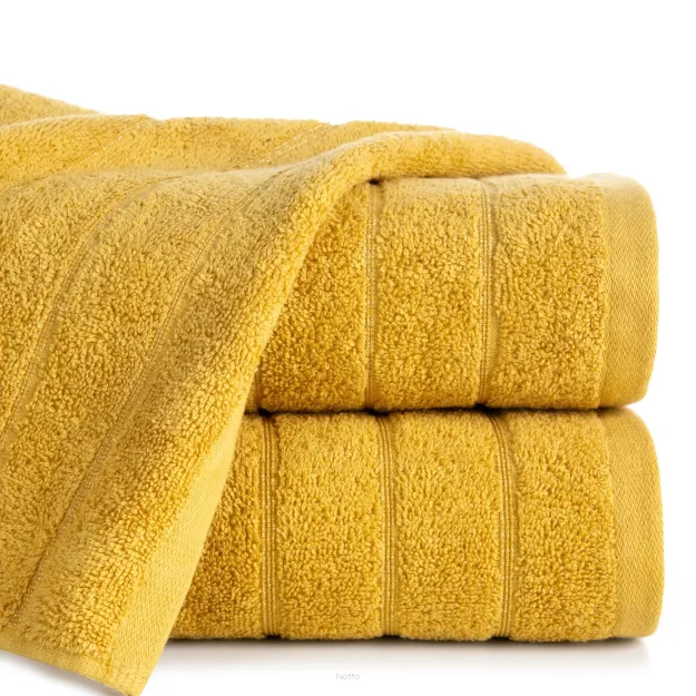 Ręcznik bawełniany 50x90 DALI musztardowy gładki z subtelną bordiurą z błyszczącą nicią