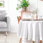 Obrus elegancki okrągły fi 150 ELLEN biały w drobne kropeczki z ozdobną listwą połyskujący srebrną nicią - 5