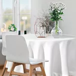 Obrus elegancki okrągły fi 150 ELLEN biały w drobne kropeczki z ozdobną listwą połyskujący srebrną nicią - 7