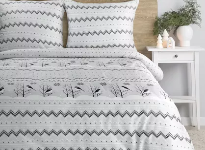 Pościel świąteczna 220x200 TASHA biało stalowa subtelny nadruk z satyny bawełnianej