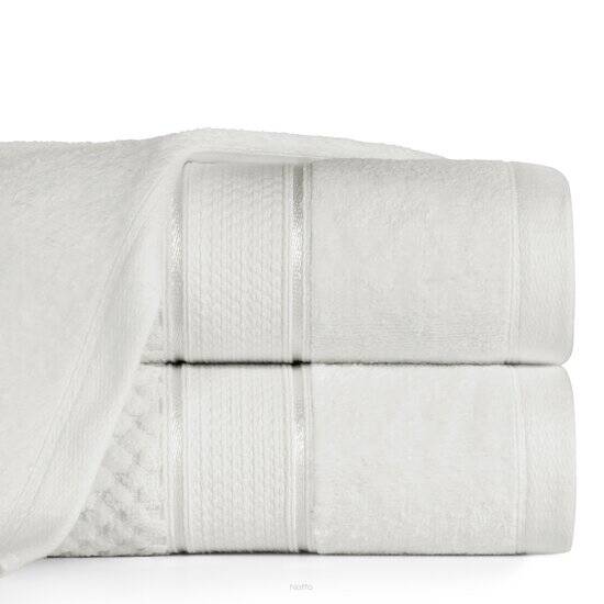 Ręcznik bawełniany 70x140 JESSI biały z fakturą krateczki i gładką welurową bordiurą