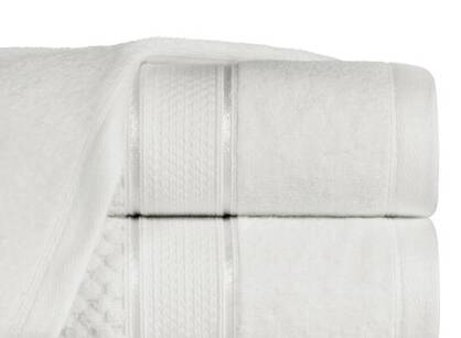 Ręcznik bawełniany 70x140 JESSI biały z fakturą krateczki i gładką welurową bordiurą