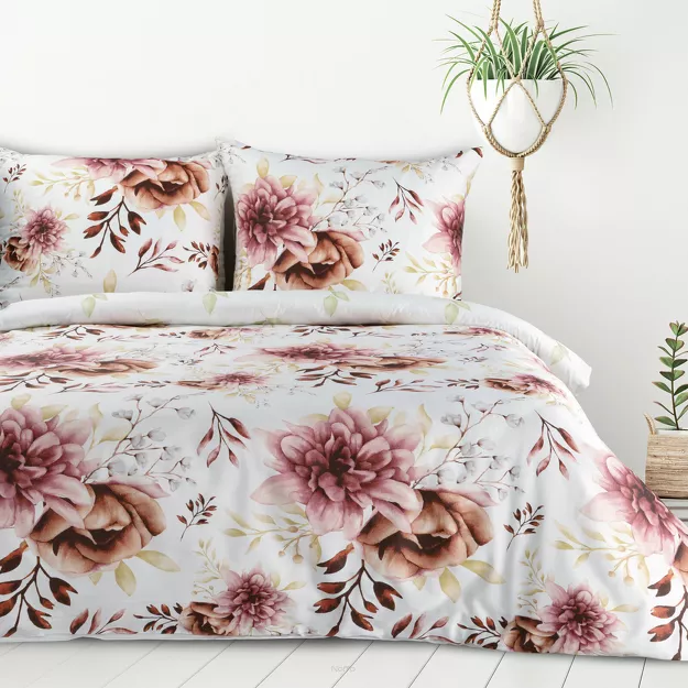 Pościel bawełniana 220x200 LEA11 biała wyrazisty wzór kwiatowy dwustronna Design 91
