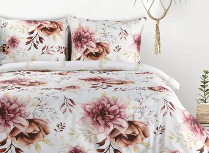 Pościel bawełniana 220x200 LEA 11 biała wyrazisty wzór kwiatowy dwustronna Design 91