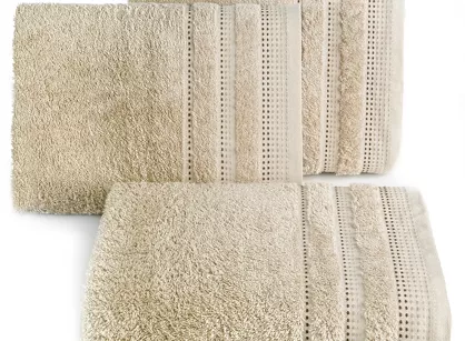 Ręcznik 50x90 POLA beżowy z kolorową bordiurą zakończoną stebnowaniem 500 g/m2