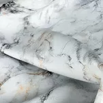 Zasłona na przelotkach 140x250 SANCY zaciemniająca typu dimout srebrna ze złotym i srebrnym nadrukiem - 3