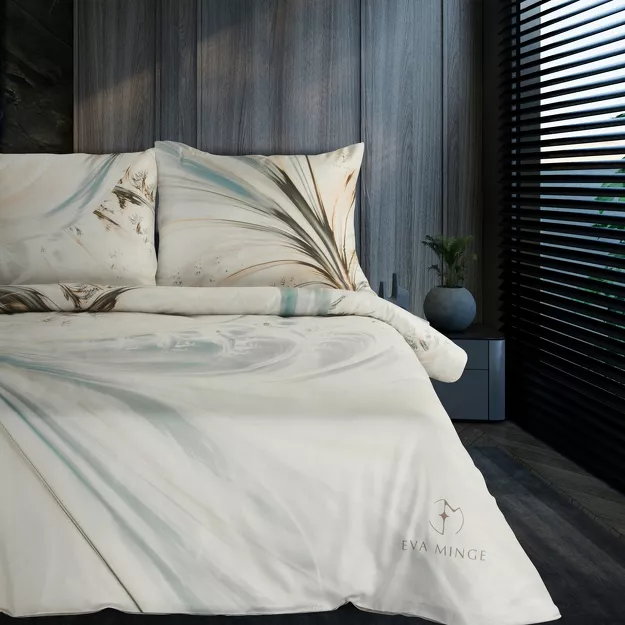 Pościel z makosatyny 160x200 NOYA Eva Minge kremowa miętowa designerski wzór Premium