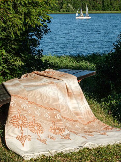 Koc bawełniany 150x200 0597-1 beżowy z frędzlami