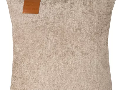 Poszewka jednokolorowa 45x45 SZENIL 1 beżowa z szenili ze skórzaną wstawką