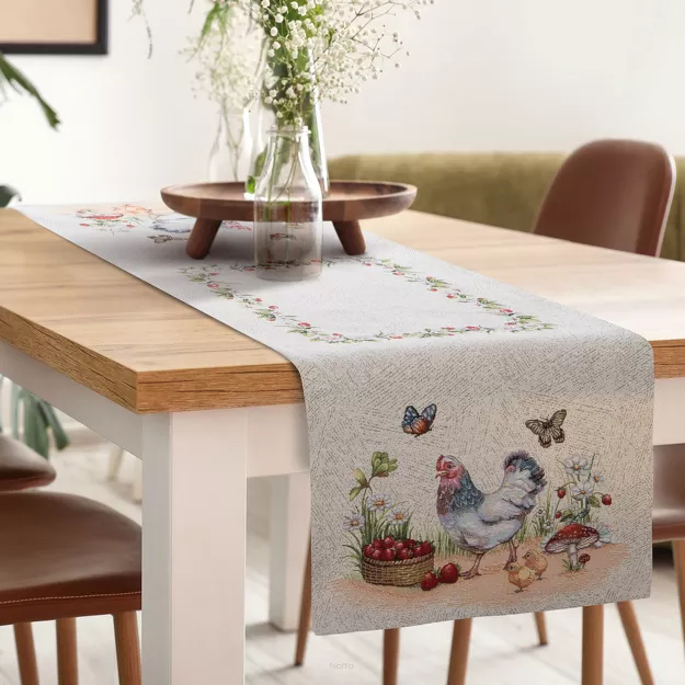 Bieżnik wielkanocny 40x100 1287 gobelinowy naturalny czerwony kurki