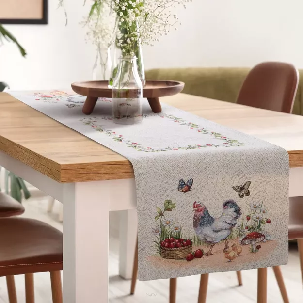 Bieżnik wielkanocny 40x100 1287 gobelinowy naturalny czerwony kurki