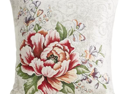 Poszewka gobelinowa 45x45 1182 czerwona z wzorem kwiatów piwoni