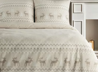 Pościel świąteczna 140x200 LUKE beżowo biała wzór skandynawski z bawełny renforce