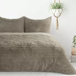 Pościel z mikrowłókna 220x200 TIFFANY beżowa o strukturze futra z kolekcji Design 91