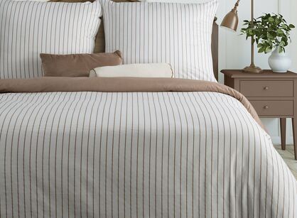 Pościel satynowa 160x200 RAYA biała beżowa w paseczki