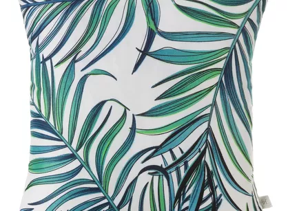 Poszewka 40x40 PALMS 2 biała z nadrukiem zielonych niebieskich liści palmy
