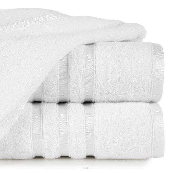 Ręcznik bawełniany 30x50 MADI biały z błyszczącą bordiurą w pasy