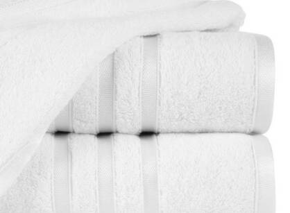 Ręcznik bawełniany 30x50 MADI biały z błyszczącą bordiurą w pasy