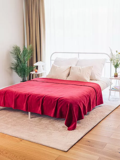 Koc bawełniany 180x220 0293-12 kirche bordowy gładki wykończony szydełkiem