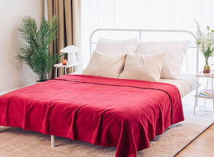 Koc bawełniany 180x220 0293-12 kirche bordowy gładki wykończony szydełkiem