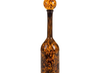 Karafka dekoracyjna szklana fi 14x60 ISLA 1 smukła z barwionego brązowego szkła z marmurkowym pomarańczowym wzorem