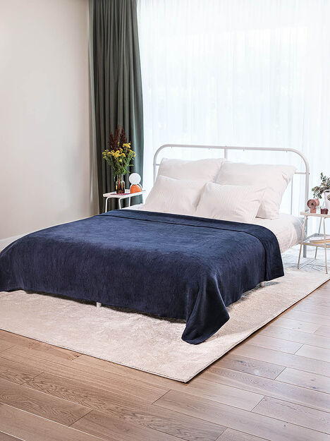 Koc bawełniany 180x220 0293-4 marine granatowy gładki wykończony szydełkiem