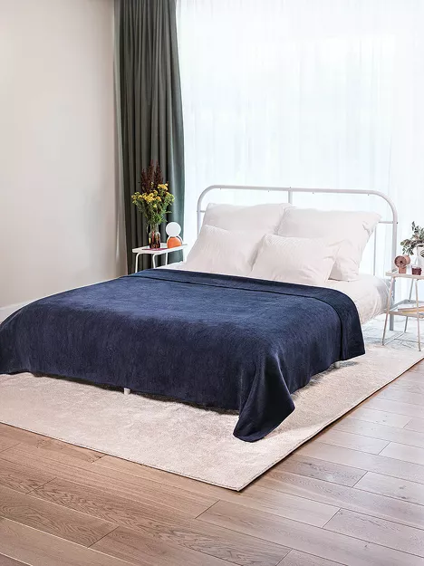 Koc bawełniany 180x220 0293-4 marine granatowy gładki wykończony szydełkiem