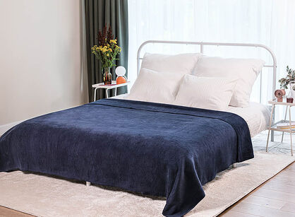 Koc bawełniany 180x220 0293-4 marine granatowy gładki wykończony szydełkiem