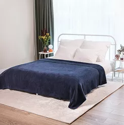 Koc bawełniany 180x220 0293-4 marine granatowy gładki wykończony szydełkiem