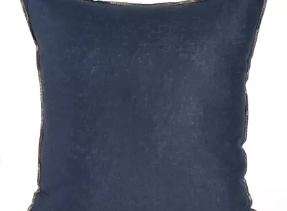 Poszewka jednokolorowa 45x45 LEN 4A granatowa z dodatkiem lnu obszyta złotą nicią