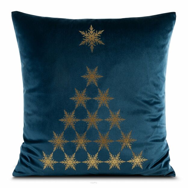 Poszewka świąteczna 45x45 JOY welwetowa granatowa z motywem szampańskiej choinki