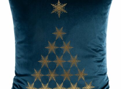 Poszewka świąteczna 45x45 JOY welwetowa granatowa z motywem szampańskiej choinki
