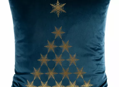 Poszewka świąteczna 45x45 JOY welwetowa granatowa z motywem szampańskiej choinki