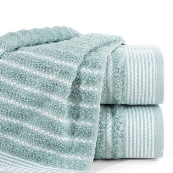 Ręcznik bawełniany 70x140 LEO niebieski z wyrazistą bordiurą w pasy Design 91