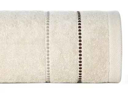 Ręcznik 50x90 SUZI beżowy z kontrastującą stebnowaną bordiurą w delikatne paseczki 500 g/m2