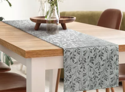 Bieżnik 40x180 SIMONA z błyszczącym srebrnym nadrukiem gałązek