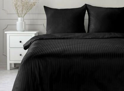 Pościel satynowa 160x200 VERA jednokolorowa gładka czarna w prążki