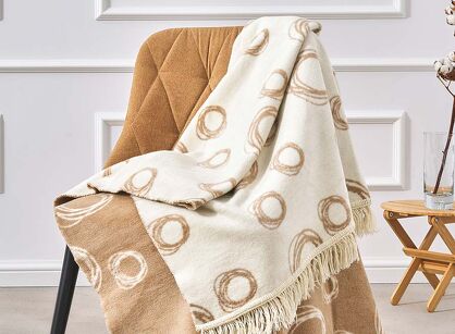 Koc bawełniany 150x200 2140-2 beżowy bańki mydlane z frędzlami