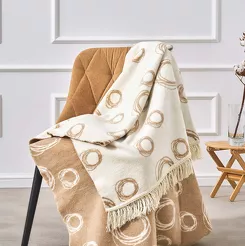 Koc bawełniany 150x200 2140-2 beżowy bańki mydlane z frędzlami