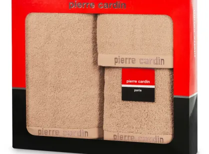 Komplet ręczników EVI Pierre Cardin ciemny puder zdobione bordiurą w kolorze ręcznika z logo marki z kolekcji Premium