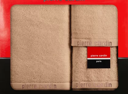 Komplet ręczników EVI Pierre Cardin ciemny puder zdobione bordiurą w kolorze ręcznika z logo marki z kolekcji Premium