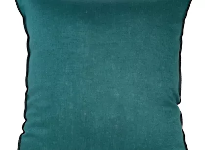 Poszewka jednokolorowa 45x45 LEN 5A turkusowa z lnu obszyta czarną nicią