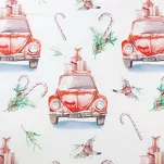 Pościel świąteczna 220x200 CANDY biała czerwona samochody z mikrowłókna - 5