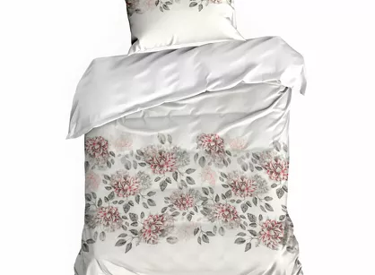 Pościel satynowa 140x200 NIKA 43 jasny szary z motywem kwiatów z kolekcji Nova Print