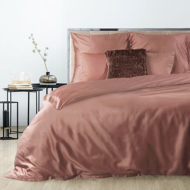 Pościel satynowa 220x200 NOVA 3 jednokolorowa gładka różowa